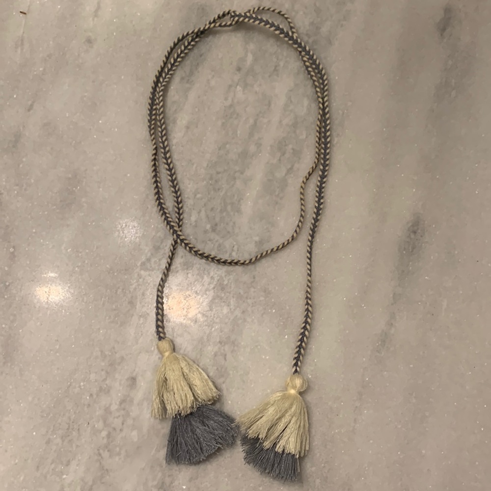 Cream and Grey Wrap Necklace with Tassels